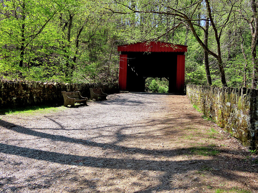 Approaching the Covered Bridge in Wissahickon Park Photograph by Linda Stern
