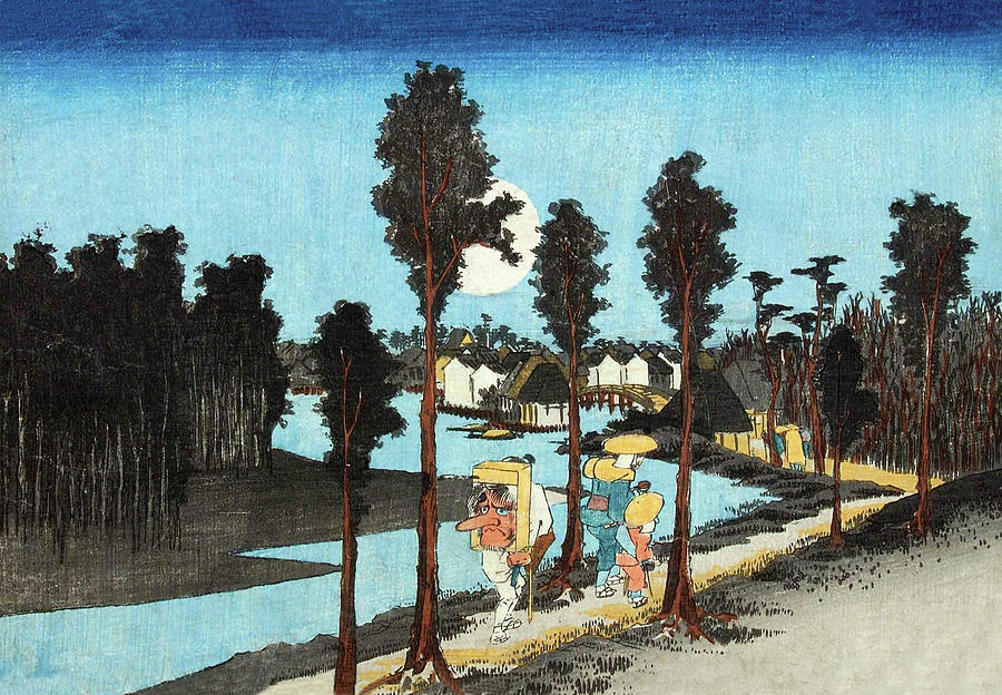 Hiroshige Digital Art - Approaching the Village on a Full Moon by Long Shot