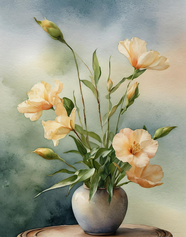Flower Digital Art - Apricot and Green Bouquet by Frances Miller