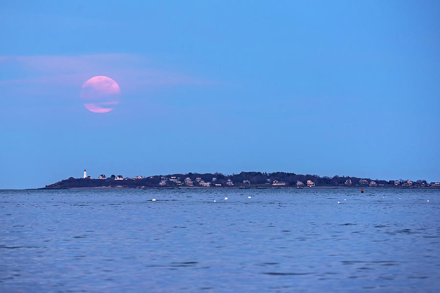 April 2020 Pink Supermoon Over Bakers Island in Salem MA Photograph by Toby McGuire