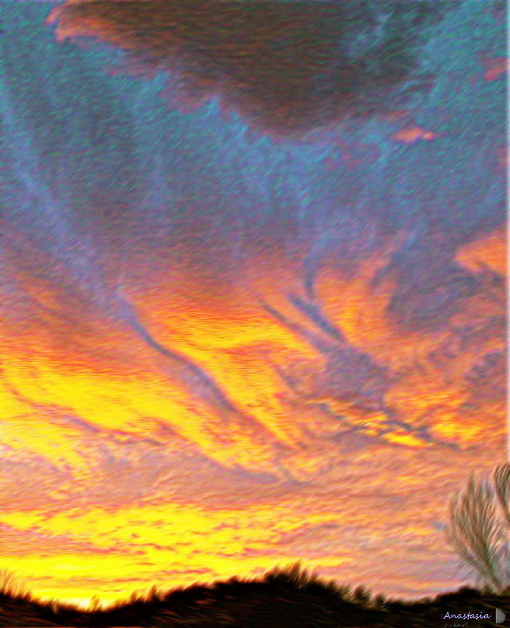 April Flambe Cloud Dancers Western El Valle I Mixed Media by Anastasia Savage Ealy
