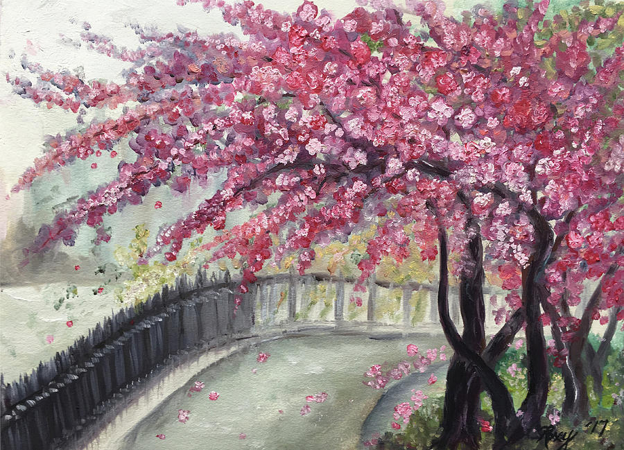 April in Paris Cherry Blossoms Painting by Roxy Rich