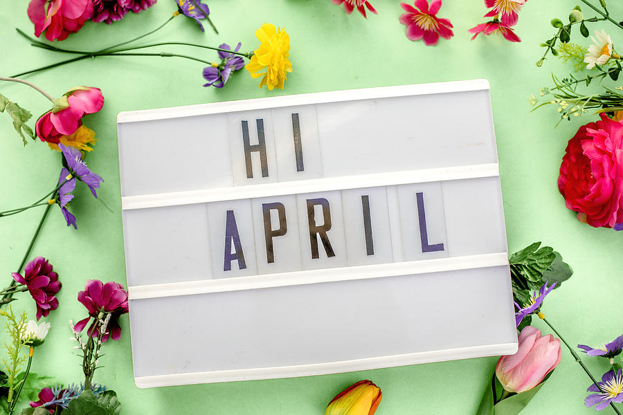 april message in lightbox. Floral and gren bacground Photograph by Carol Yepes