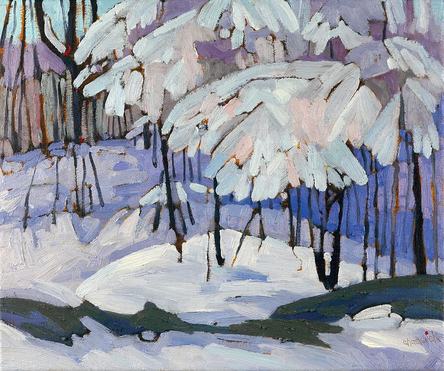 April Snow Boughs Painting by Phil Chadwick