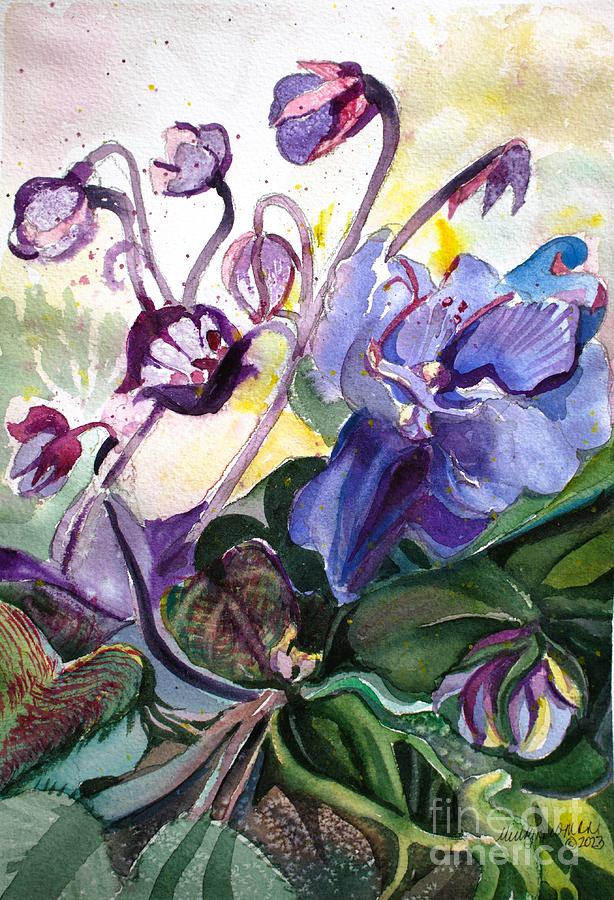 April Violets Painting by Mindy Newman