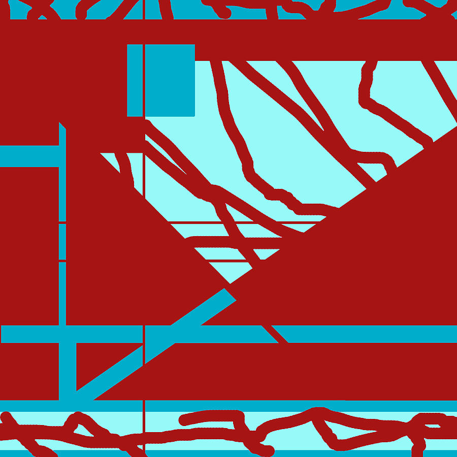 Aqua and Turquoise on Dark Red Classical Mediterranean Mosaic-like Design Digital Art by Elastic Pixels