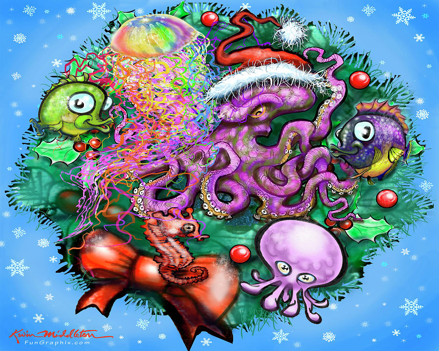 Aqua Babies Christmas Wreath Digital Art by Kevin Middleton