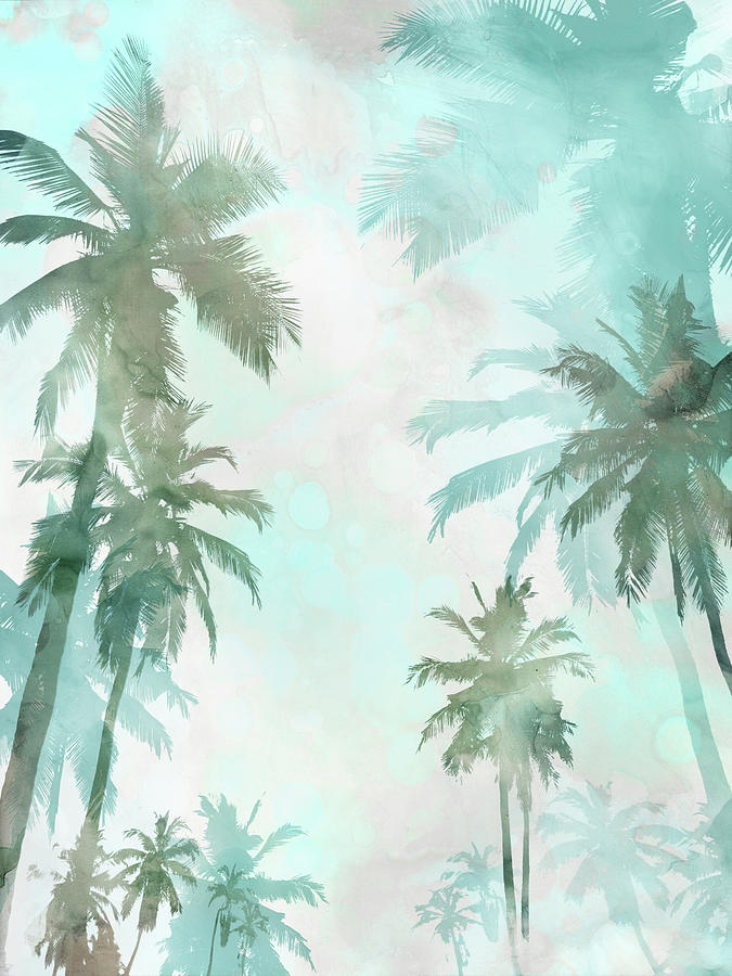 Aqua Blue Palm Trees Watercolor Painting Painting by Janine Aykens