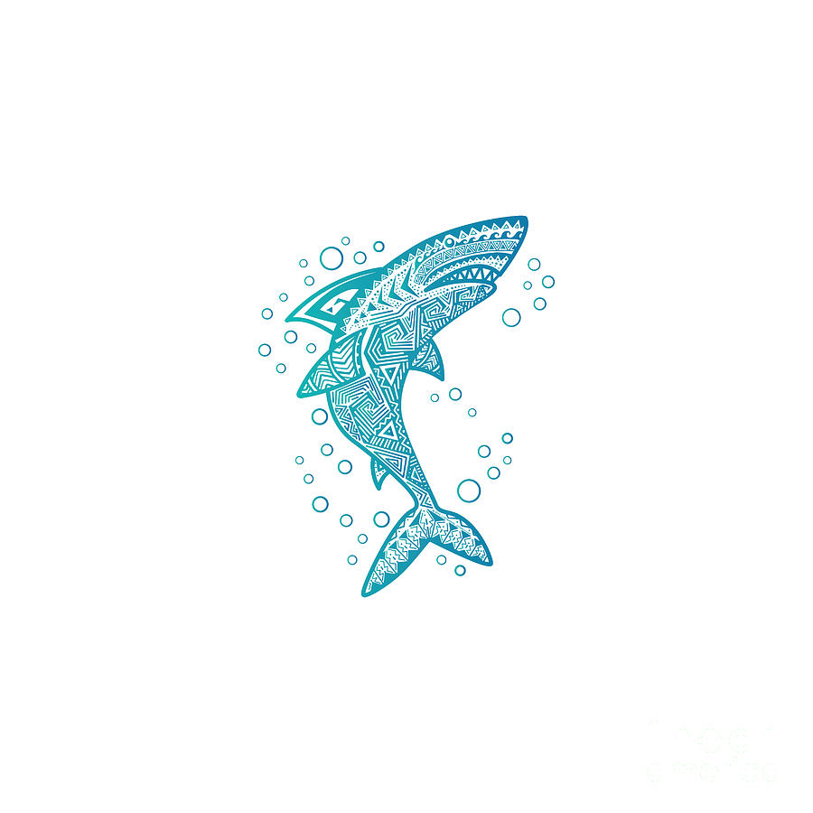 Hawaiian Digital Art - Aqua Boho Shark by Laura Ostrowski
