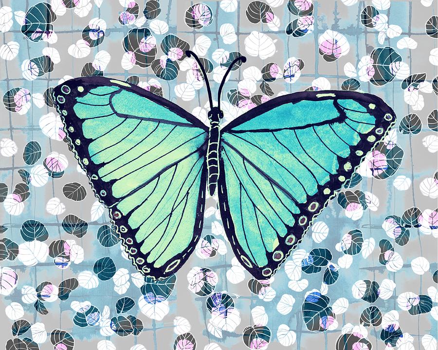 Aqua Butterfly Painting by Blenda Studio