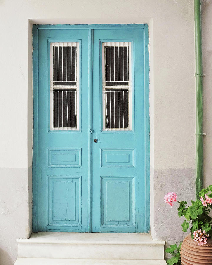 Aqua Door and Flowers Photograph by Lupen Grainne