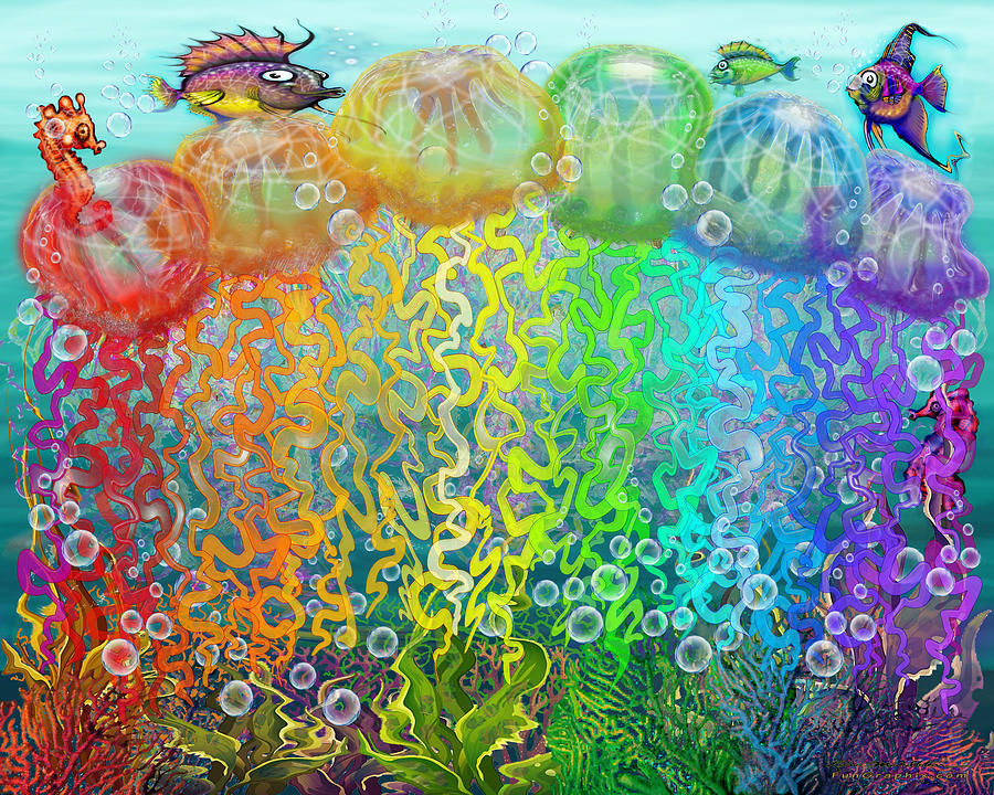 Aqua Jellyfish Rainbow Fantasy Digital Art