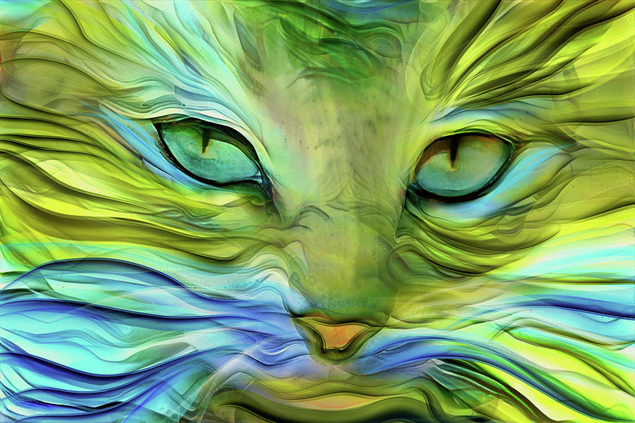 Aqua Kitty Digital Art by Peggy Collins