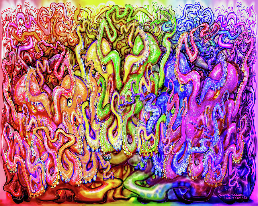 Aqua Rainbow of Tentacles Digital Art by Kevin Middleton