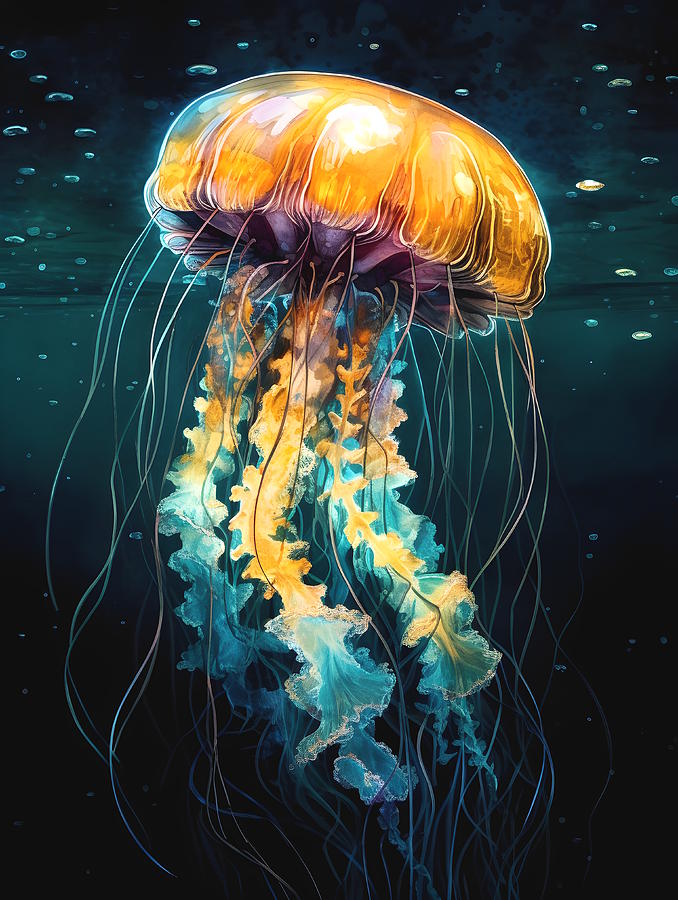 Aqua Symphony - Jellyfish Ballet Painting by Artella Studio - Fine Art ...