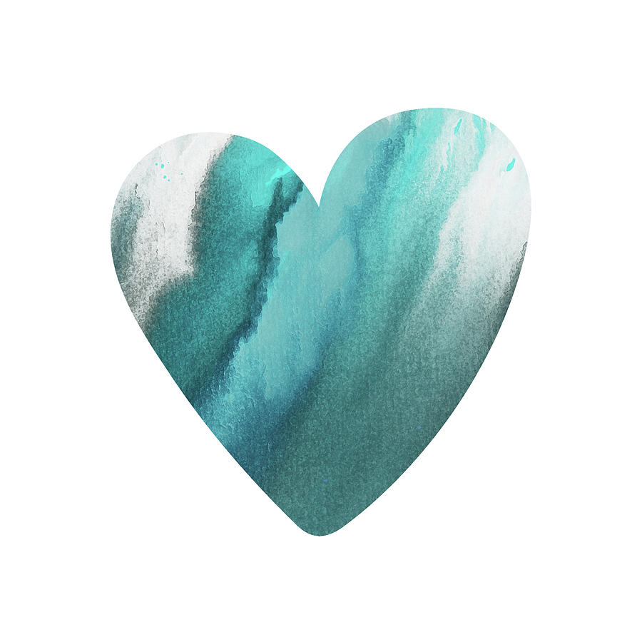 Aqua Teal Turquoise Watercolor Heart I  Painting by Irina Sztukowski