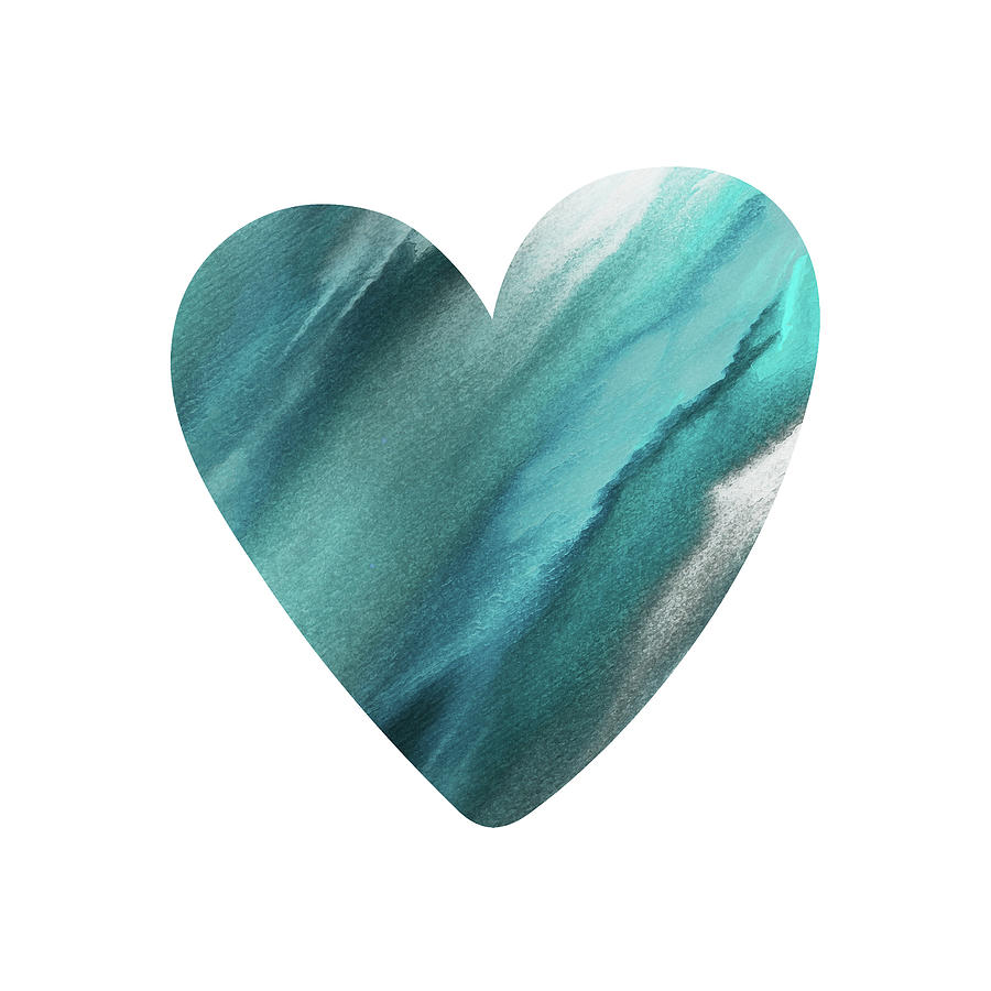 Aqua Teal Turquoise Watercolor Heart II Painting by Irina Sztukowski