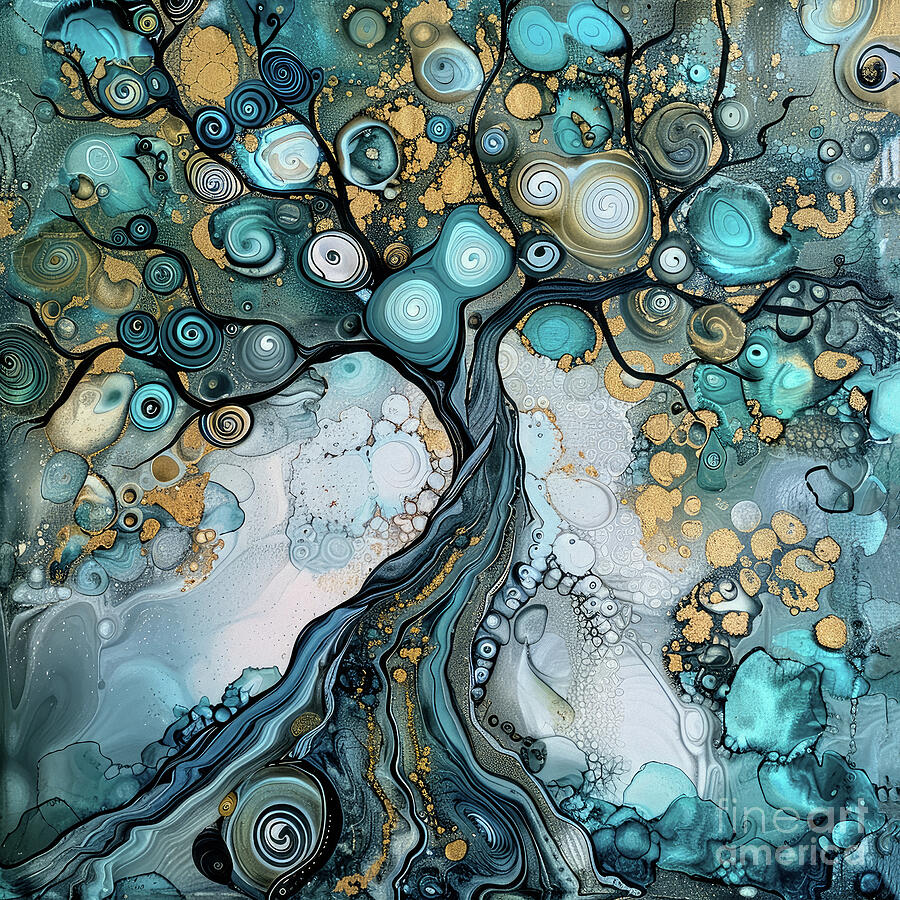 Aqua Tree Of Life Painting by Tina LeCour Aqua Tree Of Life Painting by Tina LeCour