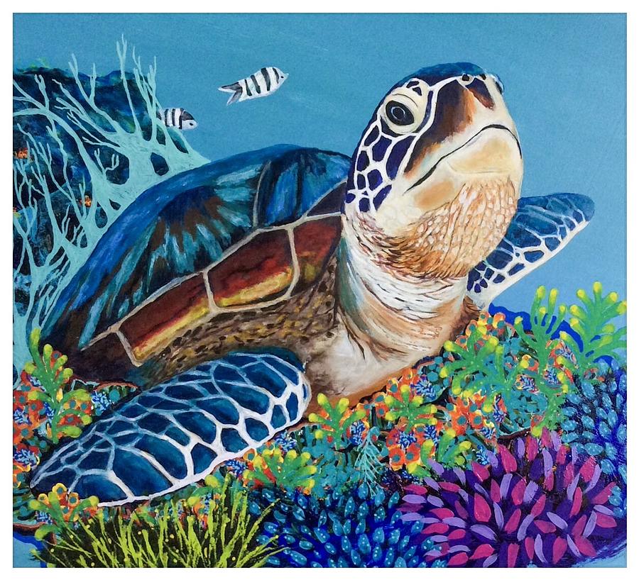 Aqua Turtle Painting by Tracey Bartlett - Fine Art America