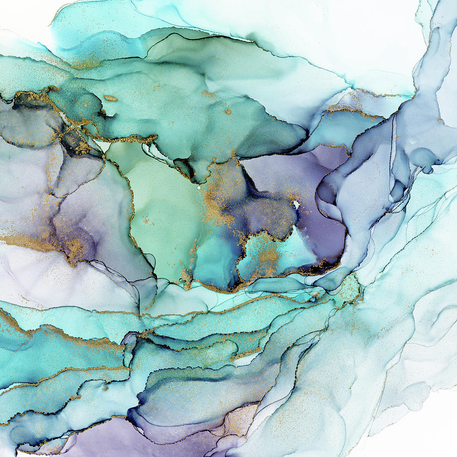 Abstract Painting - Aquamarine Teal Waves by Olga Shvartsur