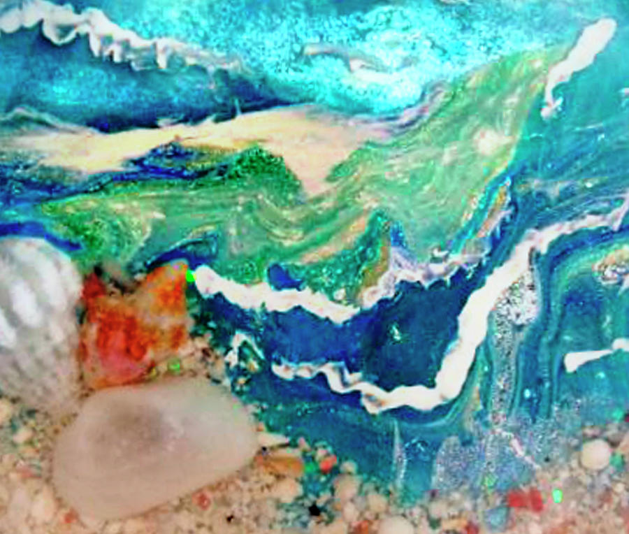 Aquamarine Turquoise Ocean Acrylic Sea Painting by Theresa Fedee