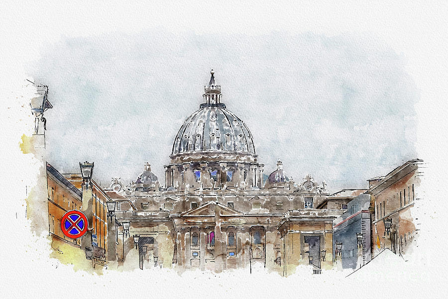 Aquarelle sketch art. Basilica di San Pietro, Vatican, Rome, Italy ...