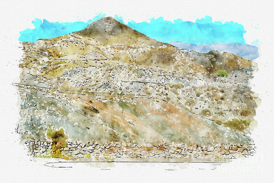 Aquarelle sketch art. Mountain in Almeria, Andalusia, Spain Mixed Media ...