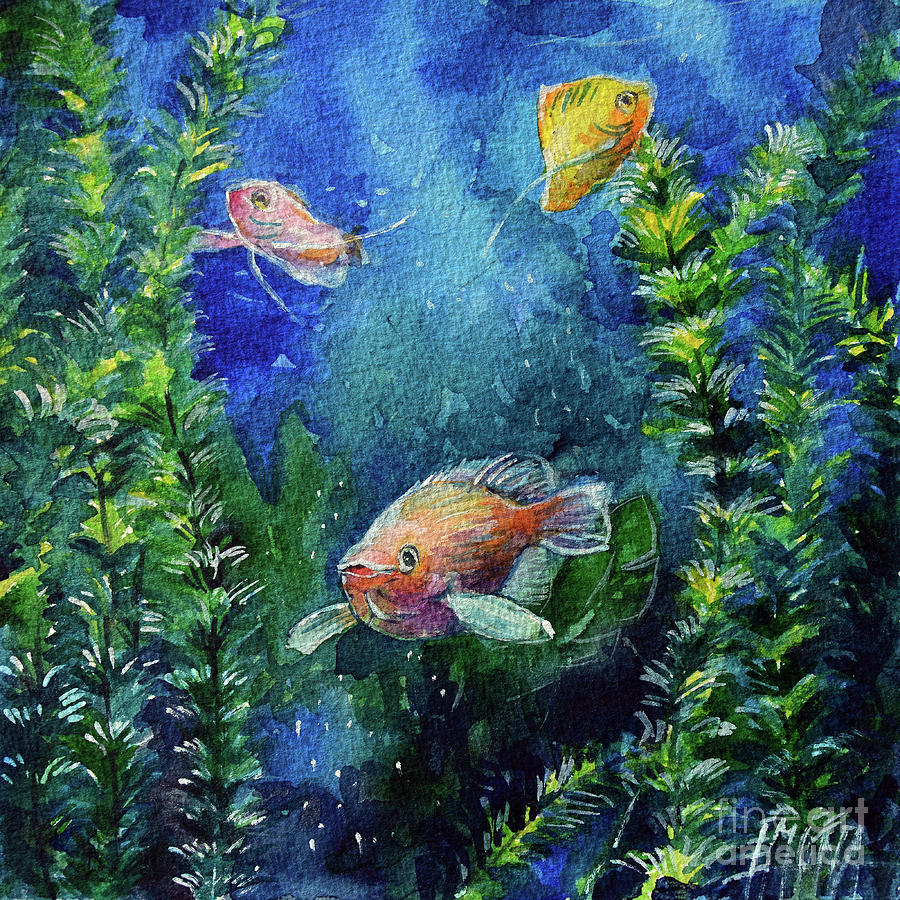 Fish Painting - AQUARIUM FISHES watercolor painting Mona Edulesco by Mona Edulesco