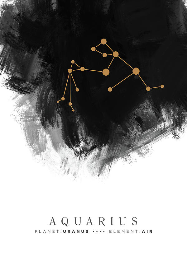 Aquarius Zodiac Sign - Minimal Print - Zodiac, Constellation, Astrology, Good Luck, Sky - Black Mixed Media by Studio Grafiikka