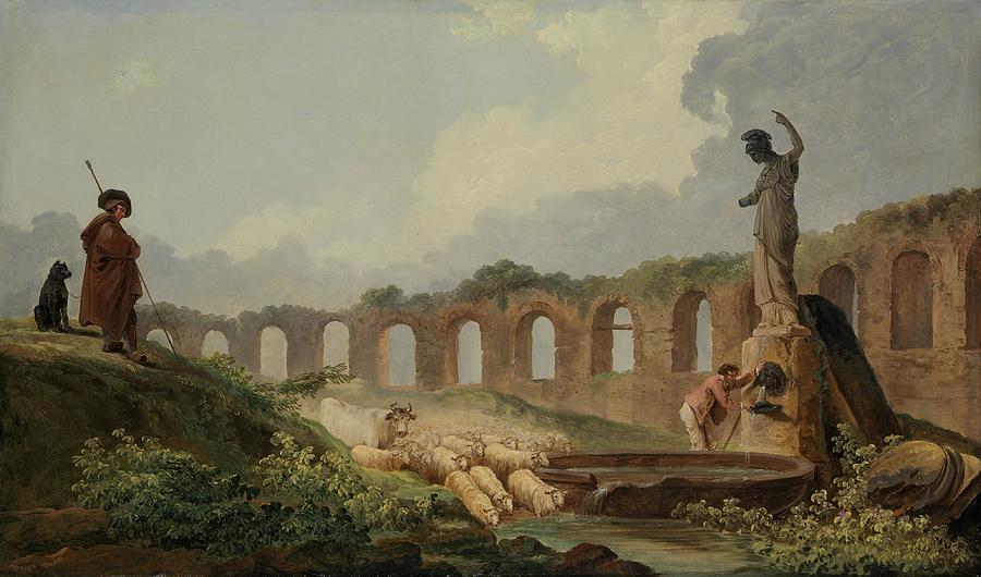 Hubert Robert Drawing - Aqueduct in Ruins art by Hubert Robert French Hubert Robert Drawing - Aqueduct in Ruins art by Hubert Robert French