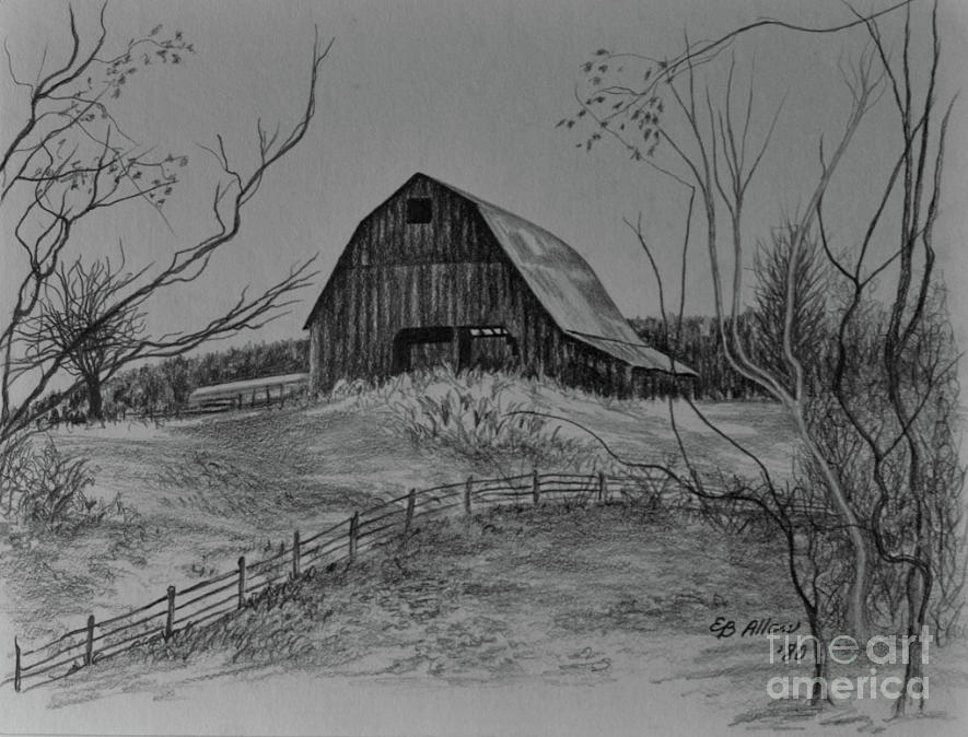 AR Barn on a Hill Drawing by Elizabeth Allen - Fine Art America