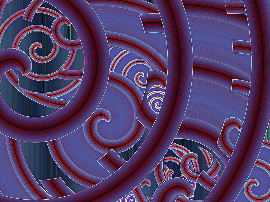 Arabesque Abstract with Tromp Loeil Spirals in Violet Mixed Media by Lynda Lehmann