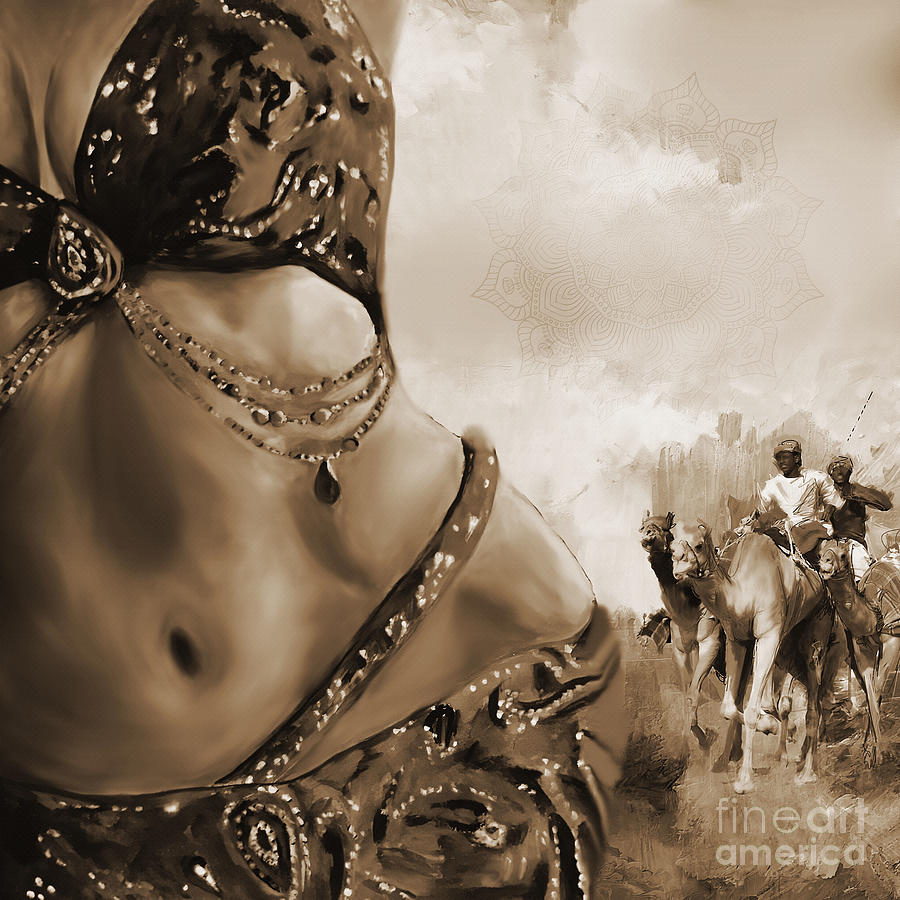 Arabian Belly dance in desert 02 Painting by Gull G