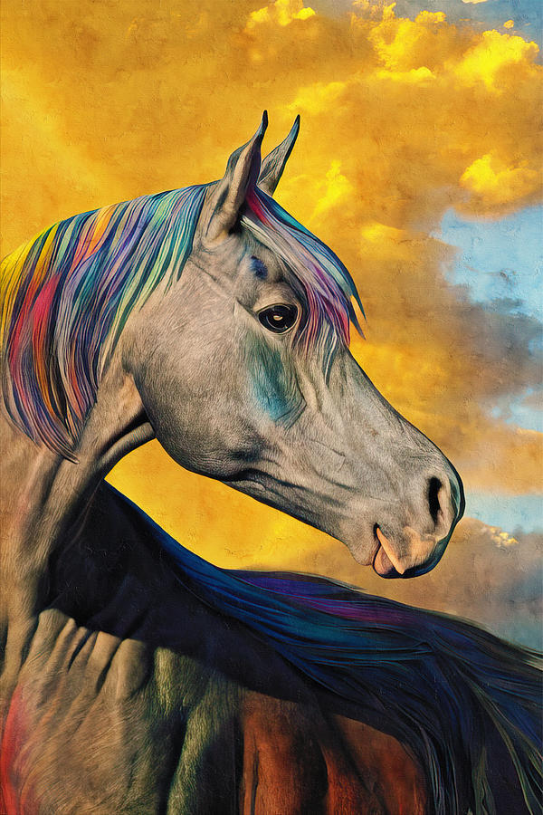 Arabian horse portrait in the sunset light - digital painting Digital Art by Nicko Prints