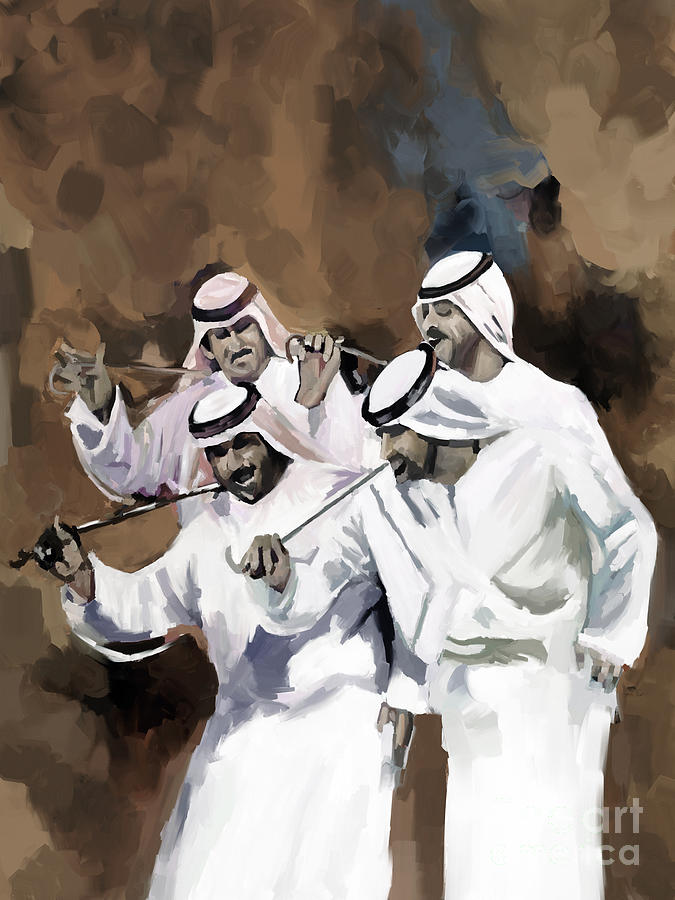 Arabian male folk dancing 34 Painting by Gull G