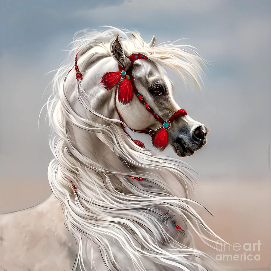 Arabian with Red Tassels by Stacey Mayer Digital Art by Stacey Mayer