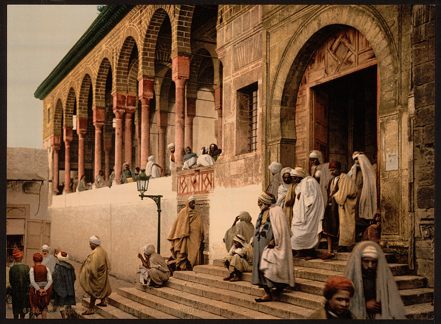 Arabs Leaving Mosque Tunis Tunisia Painting