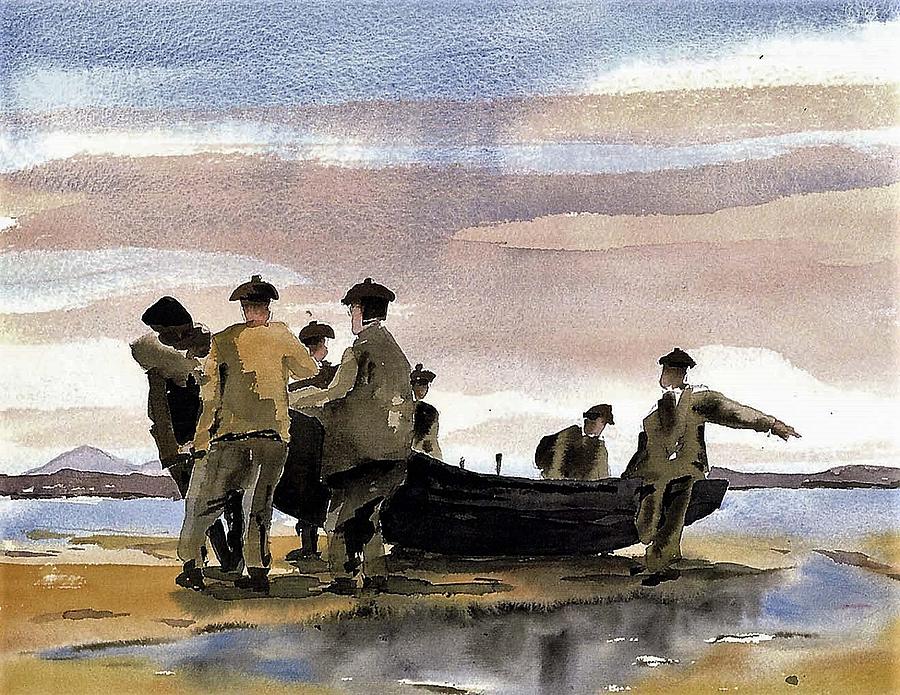 ARAN, Currach lifting Painting by Val Byrne