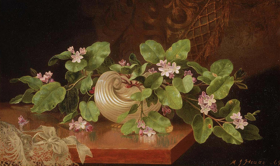 Arbutus in a Shell Vase Painting by Martin Johnson Heade