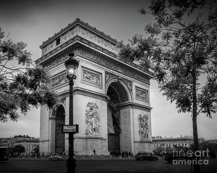 Arc de Triomphe in Paris at Place Charles de Gaulle, Blk Wht Photograph by Liesl Walsh
