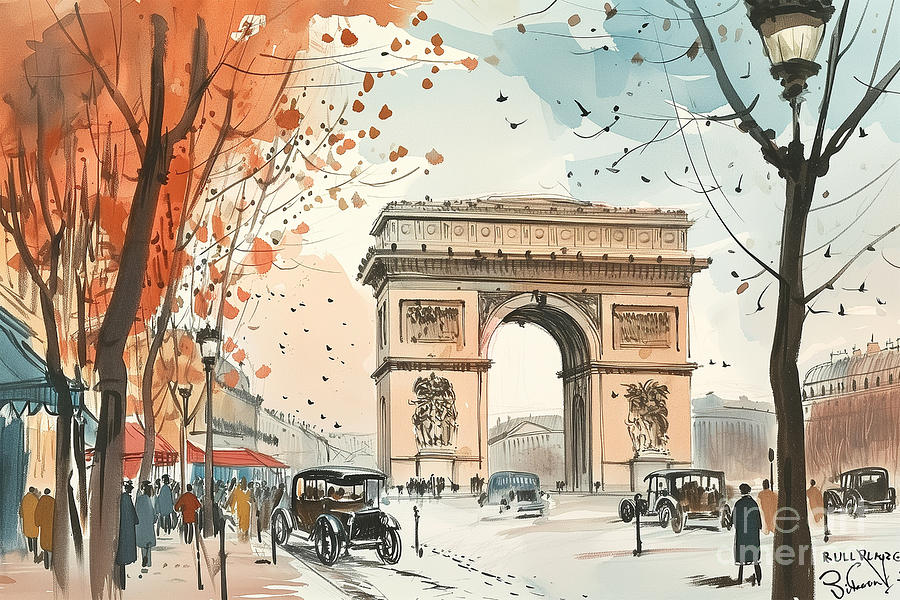 Arc de Triomphe Vintage Parisian Dreams Painting by Carlos V