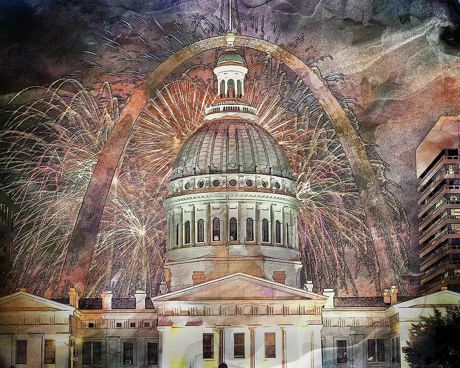 St. Louis Photograph - Arch  Fireworks 1 8x10 Art 3 by Marty Koch