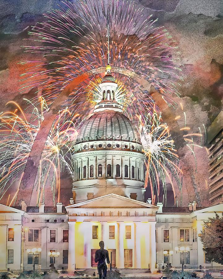 St. Louis Photograph - Arch Fireworks 3 Art 3 by Marty Koch