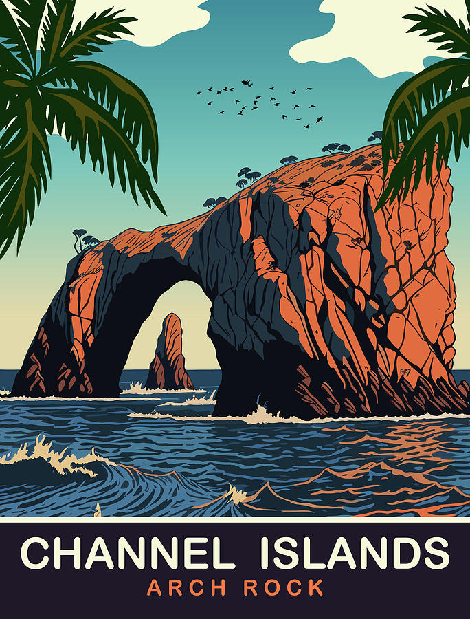 Vintage Digital Art - Arch Rock, Channel Islands by Long Shot