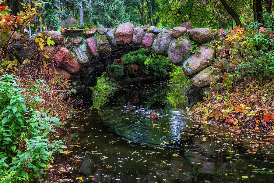 Arch Stone Bridge In Autumn Park Photograph by Artur Bogacki