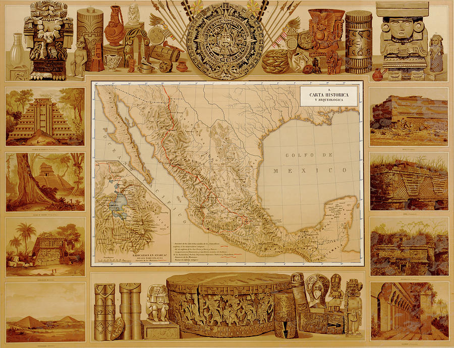 Map Drawing - Archaeological Map of Mexico by Vintage Maps