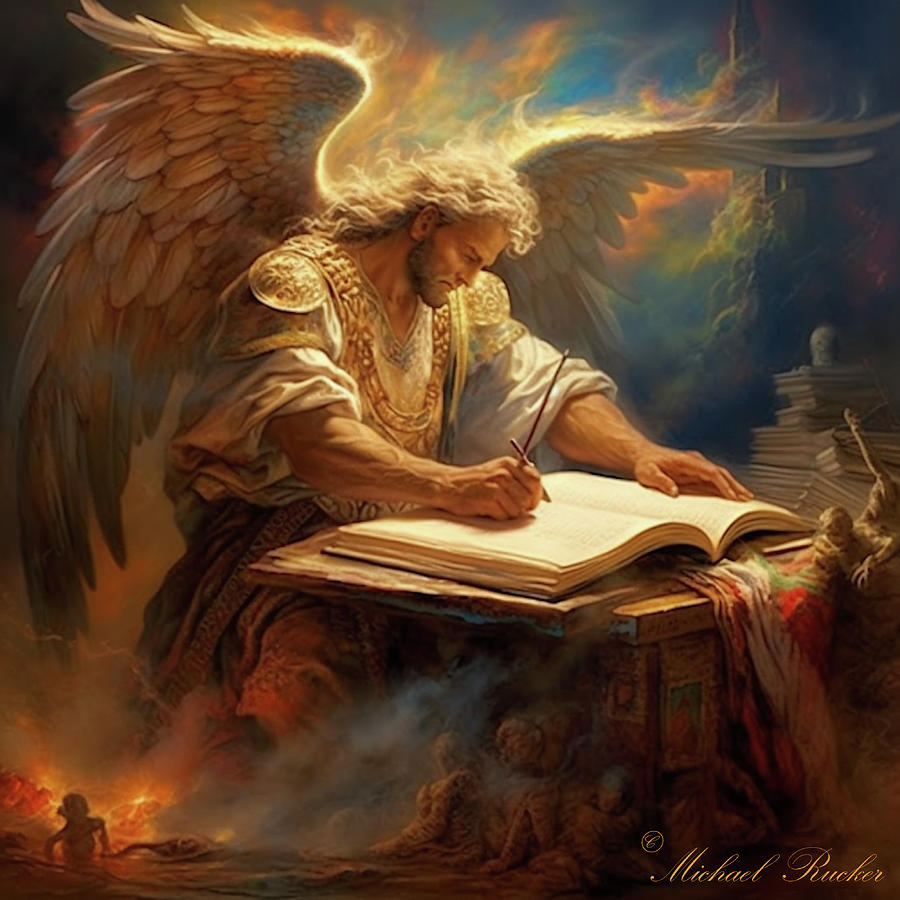 Archangel Gabriel recording in Book of Life Digital Art by Michael Rucker