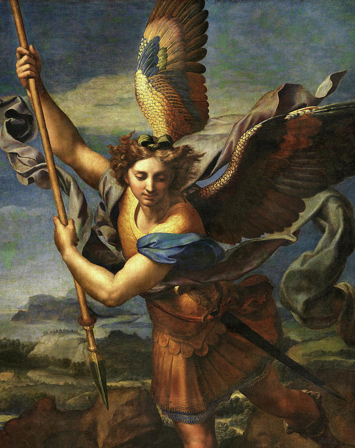 Archangel Michael Vanquishing Satan Painting by Raphael