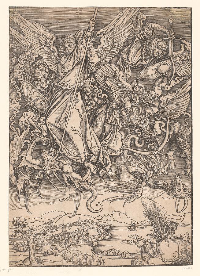Archangels Fighting Dragons, Ieronimus Greff von Frankfurt, after ...