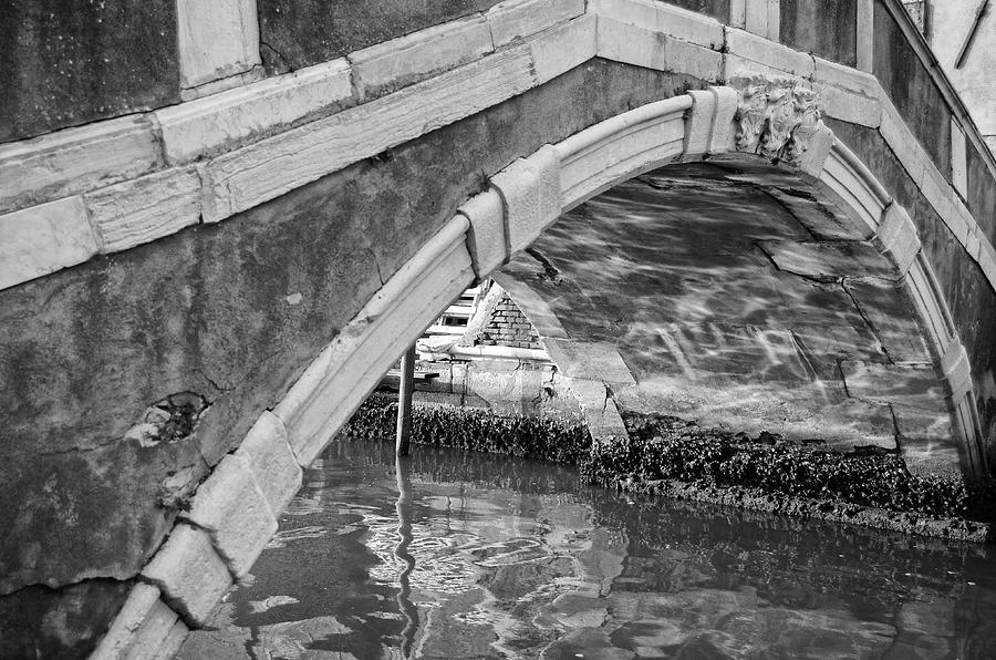 Arched Footbridge Details over Canal in Venice Italy Black and White Photograph by Shawn OBrien